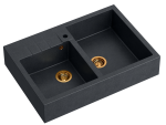 Quadron Unique Zlewozmywak granitowy dwukomorowy nakładany 90*62*22 cm  BILL 120 GRANITEQ  BLACK DIAMOND z miedzianym odpływem-DARMOWA DOSTAWA