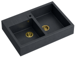 Quadron Unique Zlewozmywak granitowy dwukomorowy nakładany 90*62*22 cm  BILL 120 GRANITEQ  BLACK DIAMOND ze złotym odpływem-DARMOWA DOSTAWA