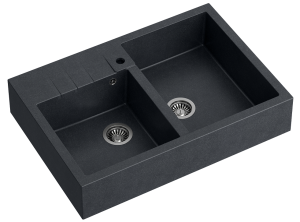 Quadron Unique Zlewozmywak granitowy dwukomorowy nakładany 90*62*22 cm  BILL 120 GRANITEQ  BLACK DIAMOND ze stalowym odpływem-DARMOWA DOSTAWA