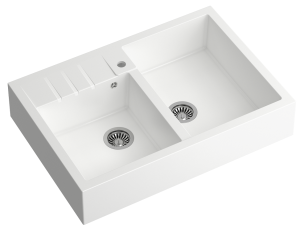 Quadron Unique Zlewozmywak granitowy dwukomorowy nakładany 90*62*22 cm  BILL 120 GRANITEQ  SNOW WHITE ze stalowym odpływem-DARMOWA DOSTAWA