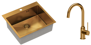 Quadron Zlewozmywak stalowy jednokomorowy 55*48*20 cm RUSSEL 110 kolor miedziany z baterią INGRID Q LINE-DARMOWA DOSTAWA