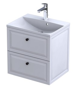 Oristo Szafka wisząca MONTEBIANCO 60 cm z umywalką AMELIA, BIAŁY MAT OR47-SD2S-60-2 + UME-AM-60-92-DARMOWA DOSTAWA