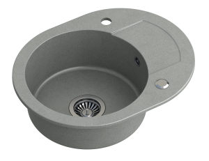 Quadron POP Zlewozmywak granitowy jednokomorowy 58,5*46*17,5 cm z ociekaczem JOHNNY 216 GRANITEQ silver stone ze stalowym odpływem