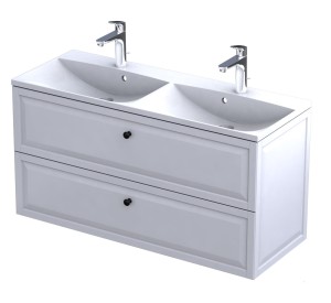 Oristo Szafka wisząca MONTEBIANCO 120 cm z umywalką podwójną AMELIA, BIAŁY MAT OR47-SD2S-120-2 + UME-AM-120-92-D-DARMOWA DOSTAWA