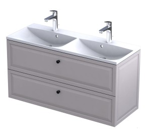 Oristo Szafka wisząca MONTEBIANCO 120 cm z umywalką podwójną AMELIA, PIASKOWY MAT OR47-SD2S-120-10 + UME-AM-120-92-D-DARMOWA DOSTAWA