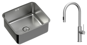 Quadron Zlewozmywak stalowy podwieszany 44*39*18 cm NICOLAS kolor stal szczotkowana z baterią JENNIFER Q LINE SLIM  z wyciąganą wylewką i funkcją prysznica -DARMOWA DOSTAWA