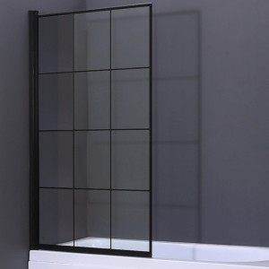 Parawan nawannowy jednoczęściowy DUSO 80x140 czarny mat szkło transparentne wzór A6 DS101TA6