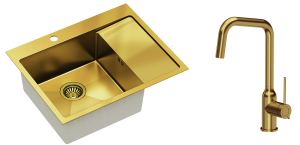 Quadron Zlewozmywak stalowy jednokomorowy 62*48*20 cm z ociekaczem RUSSEL 116 kolor złoty z baterią NATALIE Q LINE-DARMOWA DOSTAWA