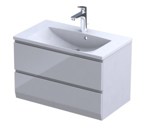 Oristo Szafka wisząca BRYLANT UNI 80 cm z umywalką AMELIA, BIAŁY POŁYSK OR36-SD2S-80-1-V3 + UME-AM-80-92-DARMOWA DOSTAWA
