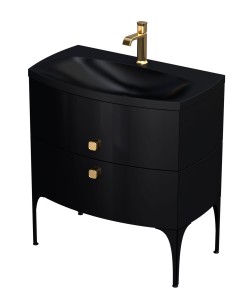 ORiSTO Szafka wisząca LOUIS 82 cm CZARNY POŁYSK z umywalką LOUIS 82 cm CZARNY MAT OR50-SD2S-82-7 + UME-LU-82-94-DARMOWA DOSTAWA