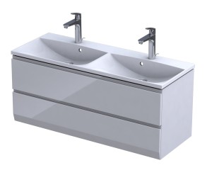 Oristo Szafka wisząca BRYLANT UNI 120 cm z umywalką podwójną AMELIA, BIAŁY POŁYSK OR36-SD2S-120-1-V3 + UME-AM-120-92-D-DARMOWA DOSTAWA