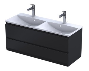 Oristo Szafka wisząca BRYLANT UNI 120 cm z umywalką podwójną AMELIA, CZARNY MAT OR36-SD2S-120-8-V3 + UME-AM-120-92-D-DARMOWA DOSTAWA