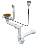 Quadron Unique Syfon  PUSH TO OPEN pionowy do zlewozmywaka granitowego 1 lub 1 komora z ociekaczem 3,5" cala, przycisk okrągły  kolor PVD złoty, SAVE SPACE