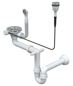 Quadron Unique Syfon  PUSH TO OPEN pionowy do zlewozmywaka granitowego 1 lub 1 komora z ociekaczem 3,5" cala, przycisk okrągły  kolor stal szlachetna SteelQ, SAVE SPACE