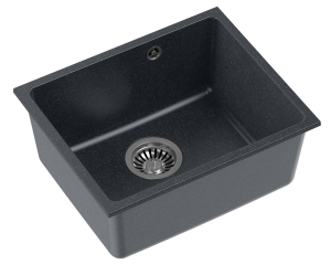 Quadron POP Zlewozmywak granitowy jednokomorowy podwieszany 46*37,5*20,5 cm ALEC 40 GRANITEQ  black dotted ze stalowym odpływem