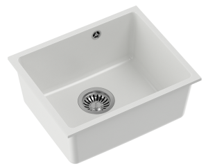 Quadron POP Zlewozmywak granitowy jednokomorowy podwieszany 46*37,5*20,5 cm ALEC 40 GRANITEQ  snow white ze stalowym odpływem