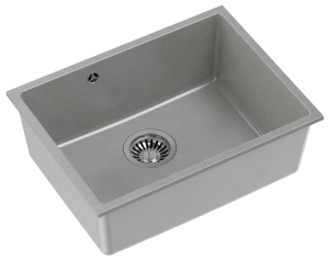 Quadron POP Zlewozmywak granitowy jednokomorowy podwieszany 53,5*40*20,5 cm ALEC 50 GRANITEQ silver stone ze stalowym odpływem