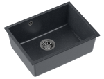 Quadron POP Zlewozmywak granitowy jednokomorowy podwieszany 53,5*40*20,5 cm ALEC 50 GRANITEQ  black dotted ze stalowym odpływem