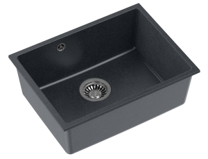 Quadron POP Zlewozmywak granitowy jednokomorowy podwieszany 53,5*40*20,5 cm ALEC 50 GRANITEQ  black dotted ze stalowym odpływem