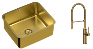 Quadron Zlewozmywak stalowy podwieszany 44*39*18 cm NICOLAS kolor złoty z baterią MARILYN Q LINE z ruchomą wylewką-DARMOWA DOSTAWA