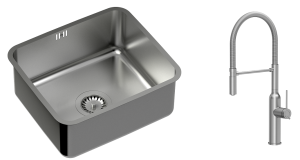 Quadron Zlewozmywak stalowy podwieszany 44*39*18 cm NICOLAS kolor stal szczotkowana  z baterią MARILYN Q LINE z ruchomą wylewką-DARMOWA DOSTAWA