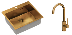 Quadron Zlewozmywak stalowy jednokomorowy 55*48*20 cm RUSSEL 110 kolor miedziany z baterią JODIE Q LINE SLIM -DARMOWA DOSTAWA