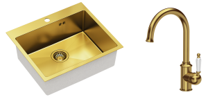 Quadron Zlewozmywak stalowy jednokomorowy 55*48*20 cm RUSSEL 110 kolor złoty z baterią RACHEL Q LINE -DARMOWA DOSTAWA