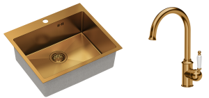 Quadron Zlewozmywak stalowy jednokomorowy 55*48*20 cm RUSSEL 110 kolor miedziany z baterią RACHEL Q LINE -DARMOWA DOSTAWA
