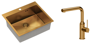 Quadron Zlewozmywak stalowy jednokomorowy 55*48*20 cm RUSSEL 110 kolor miedziany z baterią ANGELINA Q LINE z wyciąganą wylewką-DARMOWA DOSTAWA