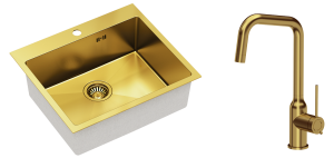 Quadron Zlewozmywak stalowy jednokomorowy 55*48*20 cm RUSSEL 110 kolor złoty z baterią NATALIE Q LINE-DARMOWA DOSTAWA