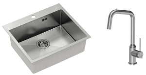 Quadron Zlewozmywak stalowy jednokomorowy 55*48*20 cm RUSSEL 110 kolor stal szczotkowana z baterią NATALIE Q LINE-DARMOWA DOSTAWA