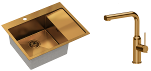 Quadron Zlewozmywak stalowy jednokomorowy 62*48*20 cm z ociekaczem RUSSEL 116 kolor miedziany z baterią ANGELINA  Q LINE z wyciąganą wylewką-DARMOWA DOSTAWA