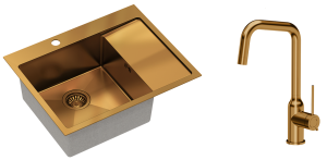 Quadron Zlewozmywak stalowy jednokomorowy 62*48*20 cm z ociekaczem RUSSEL 116 kolor miedziany z baterią NATALIE Q LINE-DARMOWA DOSTAWA