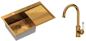Quadron Zlewozmywak stalowy jednokomorowy 78*48*20 cm z ociekaczem RUSSEL 111 kolor miedziany z baterią RACHEL Q LINE-DARMOWA DOSTAWA
