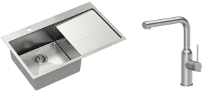 Quadron Zlewozmywak stalowy jednokomorowy 78*48*20 cm z ociekaczem RUSSEL 111 kolor stal szczotkowana  z baterią ANGELINA Q LINE z wyciąganą wylewką-DARMOWA DOSTAWA