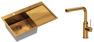 Quadron Zlewozmywak stalowy jednokomorowy 78*48*20 cm z ociekaczem RUSSEL 111 kolor miedziany z baterią ANGELINA Q LINE z wyciąganą wylewką-DARMOWA DOSTAWA