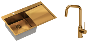 Quadron Zlewozmywak stalowy jednokomorowy 78*48*20 cm z ociekaczem RUSSEL 111 kolor miedziany z baterią NATALIE Q LINE-DARMOWA DOSTAWA