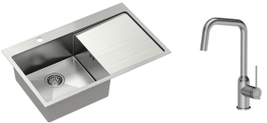 Quadron Zlewozmywak stalowy jednokomorowy 78*48*20 cm z ociekaczem RUSSEL 111 kolor stal szczotkowana  z baterią NATALIE Q LINE-DARMOWA DOSTAWA