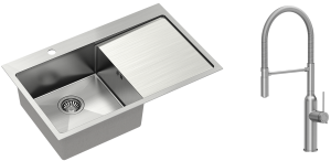 Quadron Zlewozmywak stalowy jednokomorowy 78*48*20 cm z ociekaczem RUSSEL 111 kolor stal szczotkowana  z baterią MARILYN Q LINE z ruchomą wylewką-DARMOWA DOSTAWA