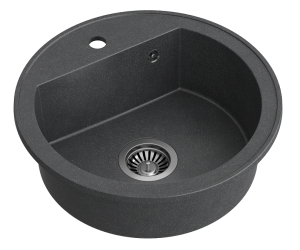 Quadron POP Zlewozmywak granitowy jednokomorowy 51*51*18 cm JOHNNY 210 GRANITEQ  black dotted ze stalowym odpływem