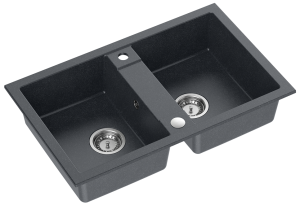 Quadron Unique Zlewozmywak granitowy dwukomorowy 78*48*17,5 cm z ociekaczem DENZEL 120 czarny ze stalowym odpływem