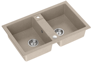 Quadron Unique Zlewozmywak granitowy dwukomorowy 78*48*17,5 cm z ociekaczem DENZEL 120 beżowy ze stalowym odpływem
