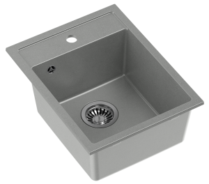 Quadron POP Zlewozmywak granitowy jednokomorowy 39*50*20,4 cm JOHNNY 90 GRANITEQ silver stone ze stalowym odpływem