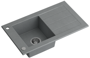 Quadron Zlewozmywak granitowy jednokomorowy 77,2*46*18,5 cm z ociekaczem WILL GRANITEQ szary ze stalowym odpływem