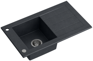 Quadron  Zlewozmywak granitowy jednokomorowy 77,2*46*18,5 cm z ociekaczem WILL GRANITEQ czarny ze stalowym odpływem