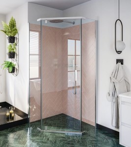 Kabina STYLIO pentagonalna 1-skrzydłowa 90x90x190 chrom szkło transparentne z powłoką CleanGLASS - Darmowa dostawa