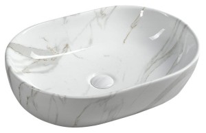 SAPHO Umywalka nablatowa DALMA owalna bez przelewu carrara  59x42x14 cm MM417