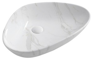 SAPHO Umywalka nablatowa DALMA asymetryczna bez przelewu carrara  58,5x39x14 cm MM217