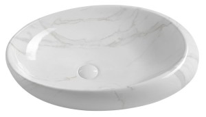 SAPHO Umywalka nablatowa DALMA owalna bez przelewu carrara  68x44x16,5 cm MM317