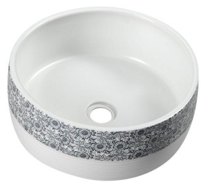 SAPHO Umywalka nablatowa PRIORI okrągła bez przelewu biała z kwiatowym wzorem  41x41x15 cm PI027